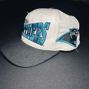 Vintage Carolina Panthers Hat Cap White SpellOut‎ Teal NFL Apex One Embroidered